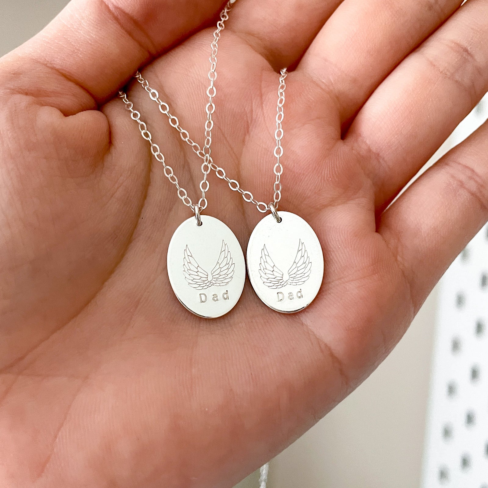 Majestic Angel Wings Memorial Necklace - Oval Disc