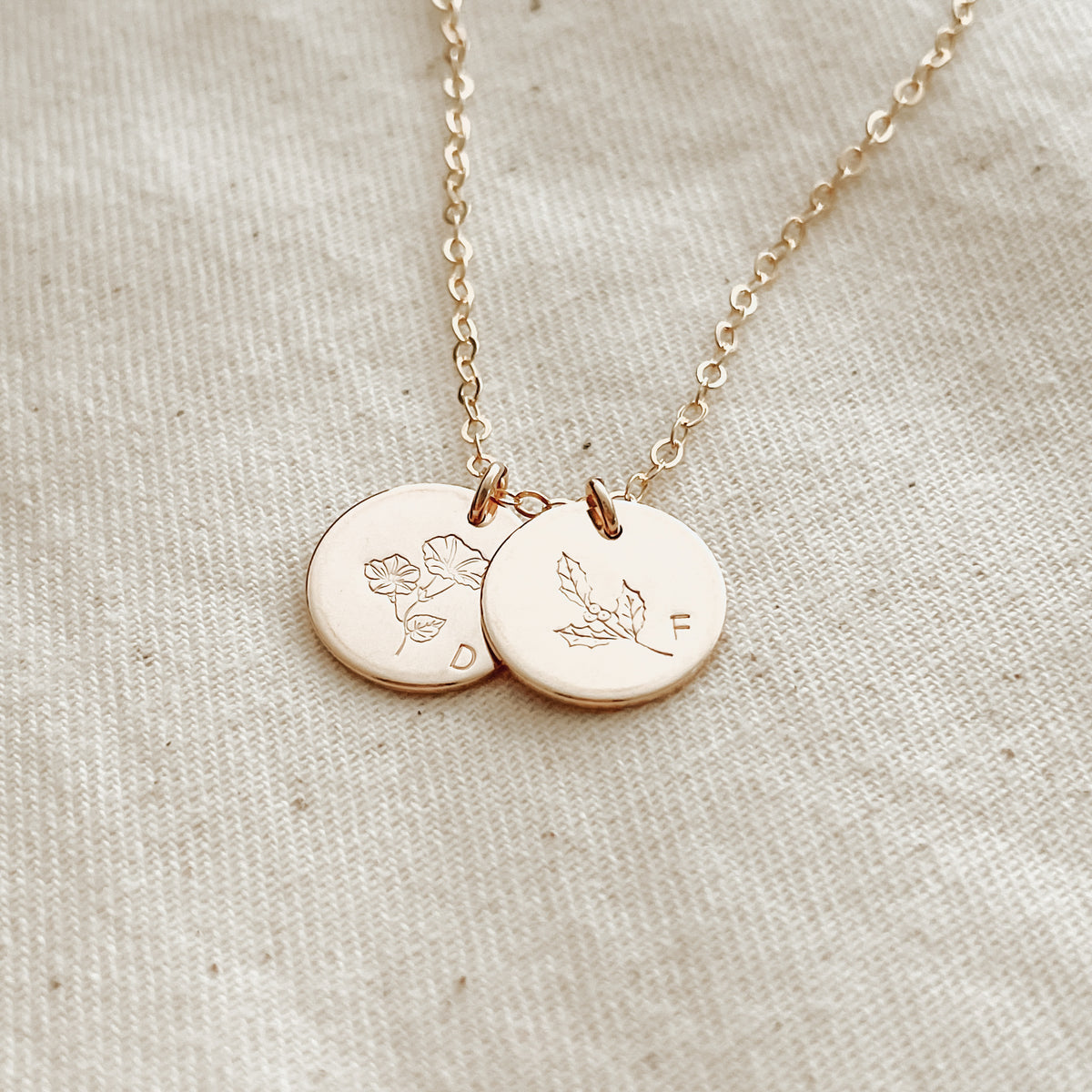 Birth Flowers Necklace - Double Midi Round Discs