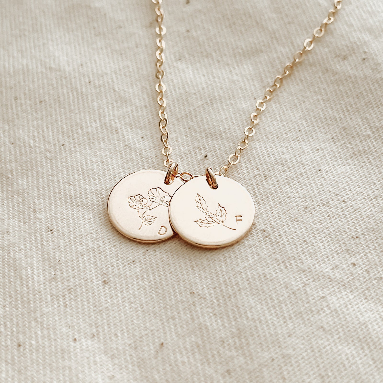 Birth Flowers Necklace - Double Midi Round Discs