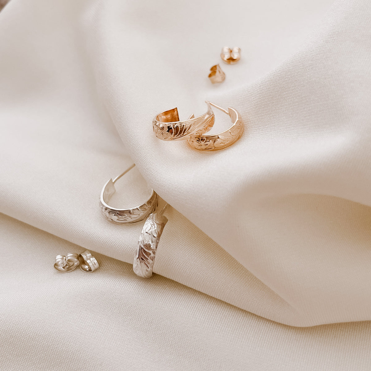 Florence Huggie Hoop Earrings - Floral Texture