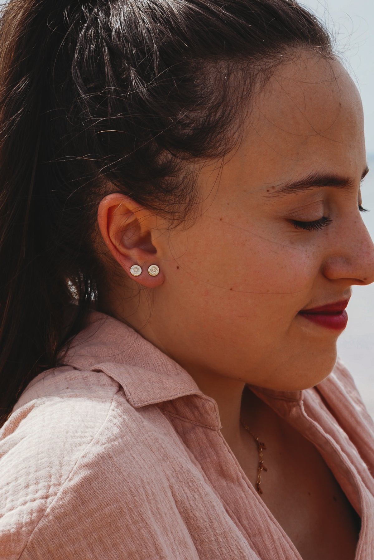 Initial Disc Single Stud Earring - Tiny Disc - 3mm Block Uppercase