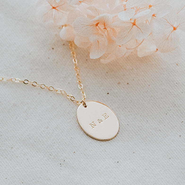Double Initials Necklace - Oval Disc