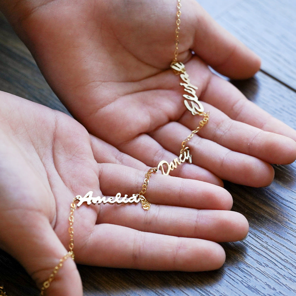 Triple Name Necklace - Hand Cut