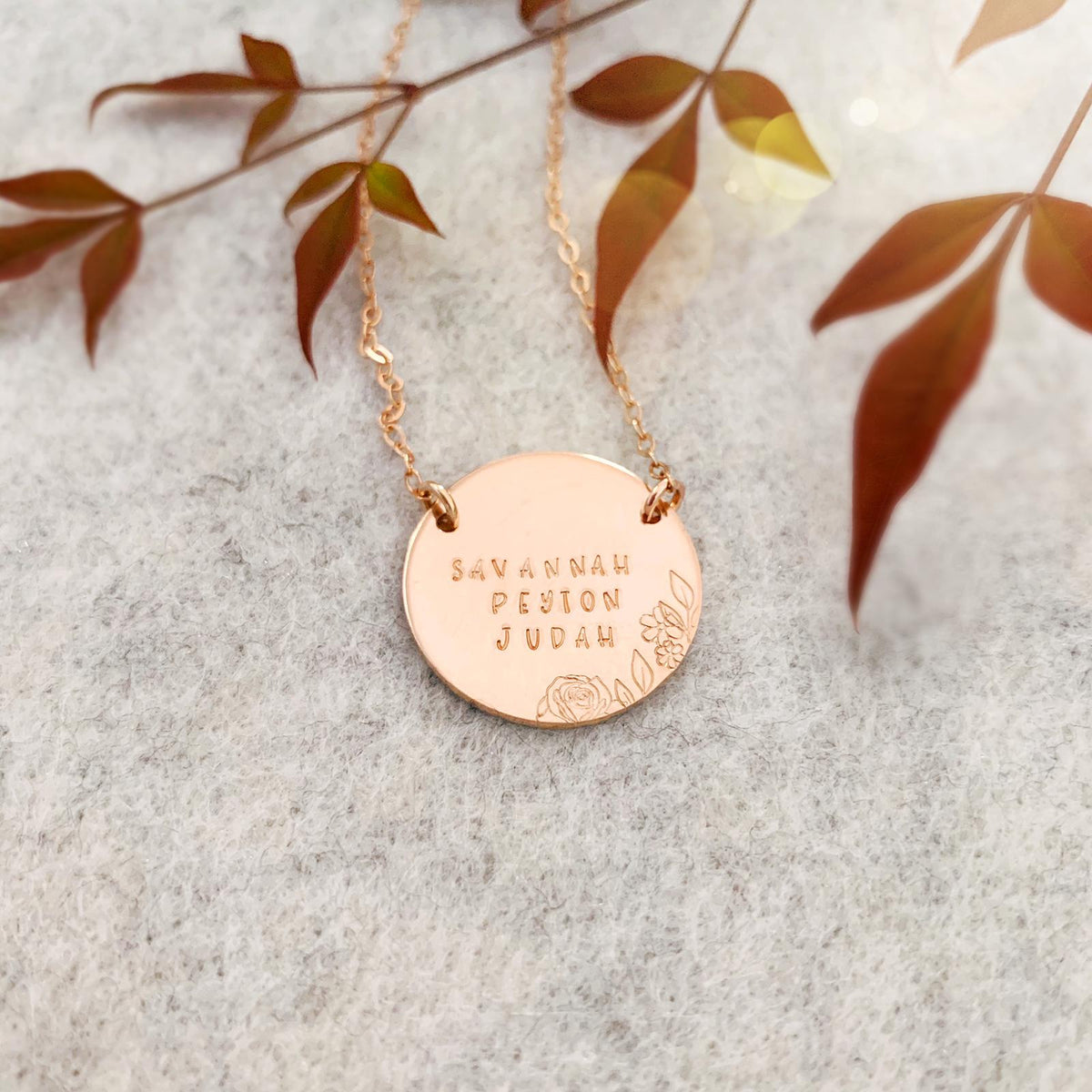 Floral Border Disc Necklace - X Large Disc - Ekalake Handmade Jewellery