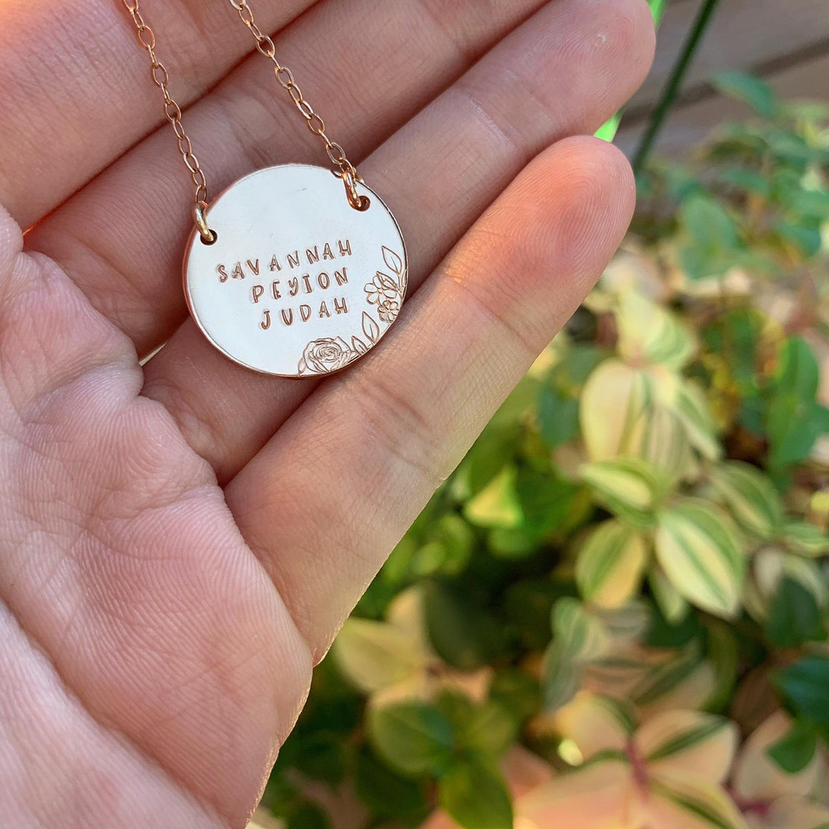 Floral Border Disc Necklace - X Large Disc - Ekalake Handmade Jewellery