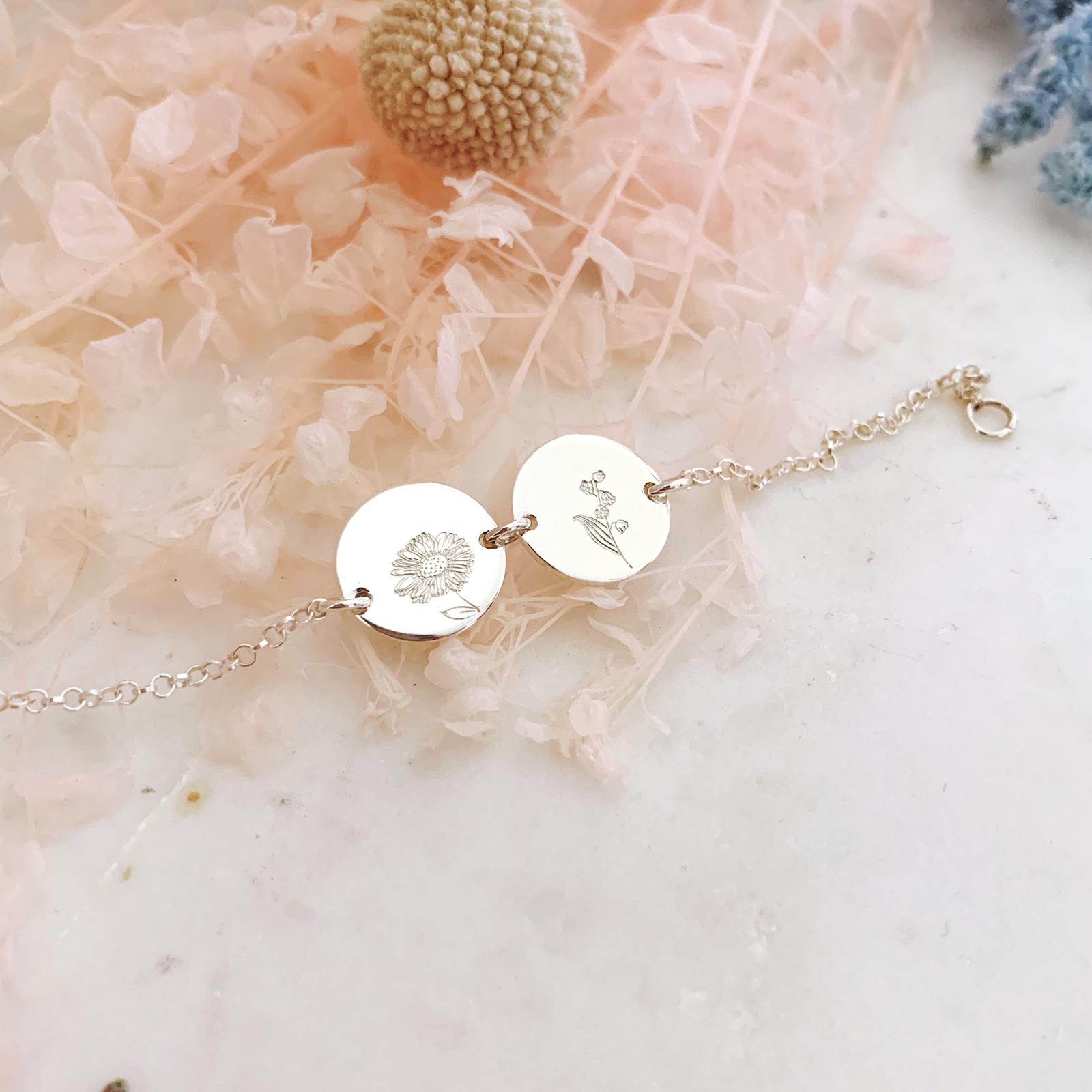 Mini Birth Flowers Bracelet - Petite Bar