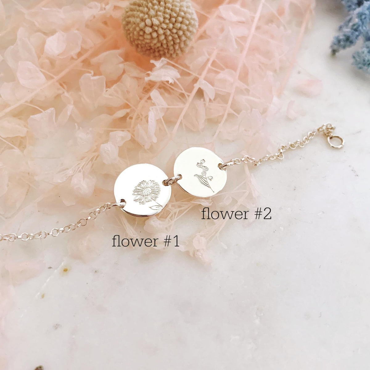 Birth Flowers Bracelet - Double Midi Round Disc