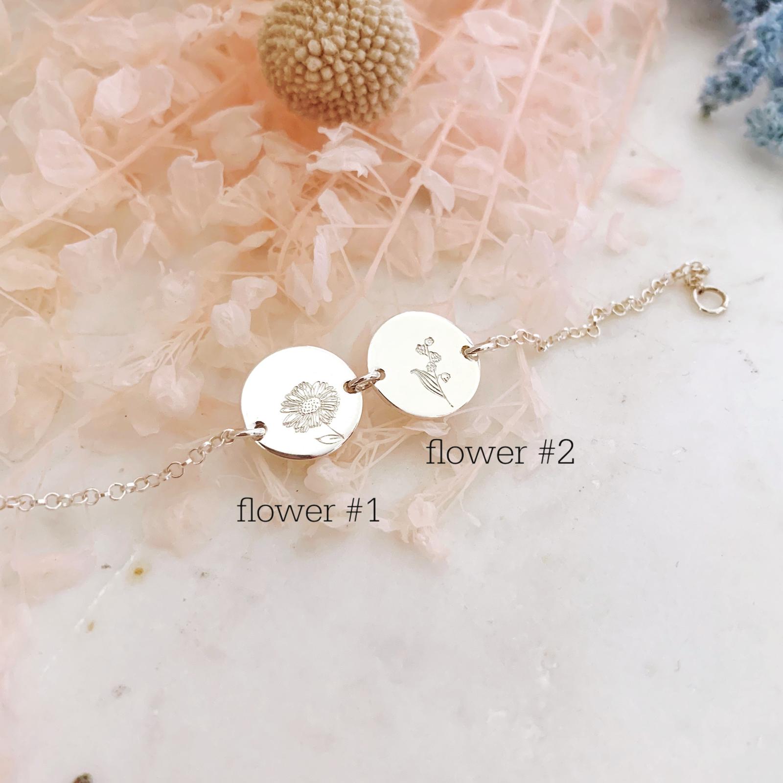 Birth Flowers Bracelet - Double Midi Round Disc