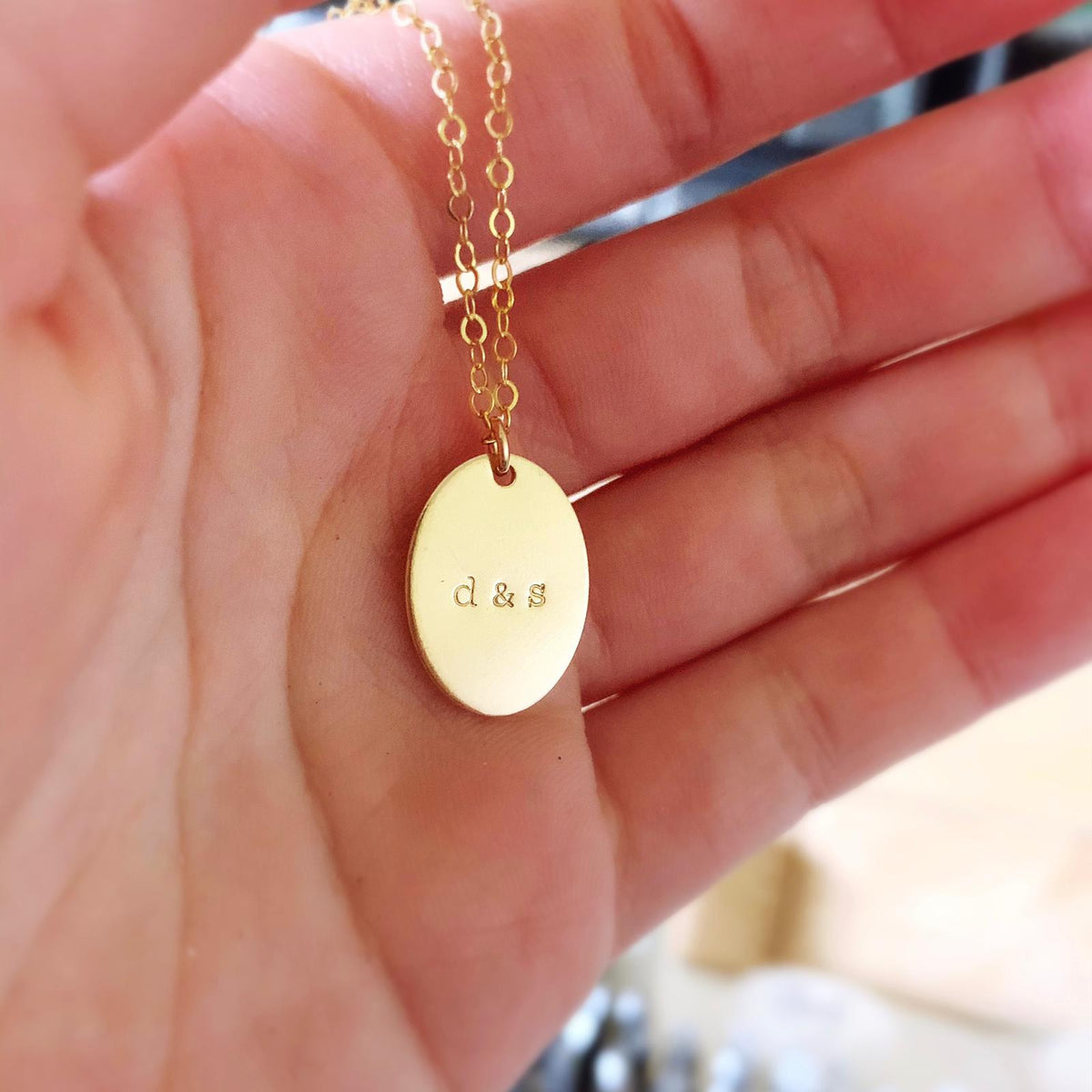 Double Initials Necklace - Oval Disc