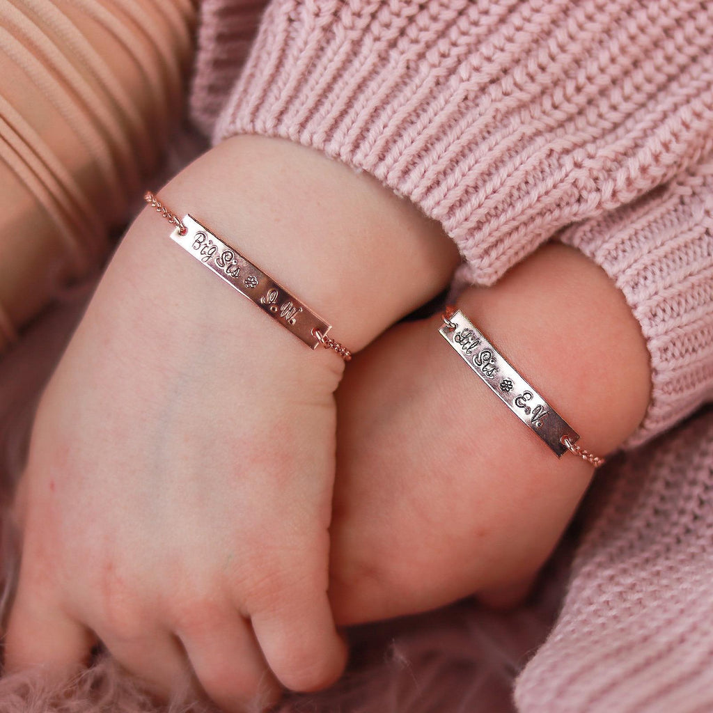 Personalised Matching Sister Name Bar Bracelets Gold Silver Rose