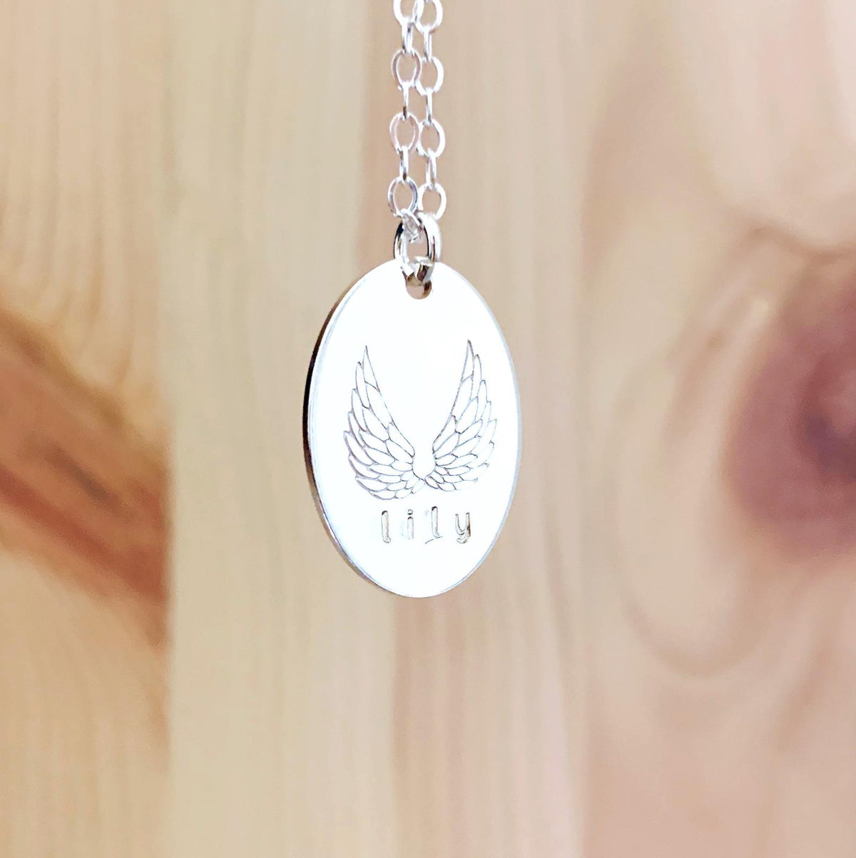 Majestic Angel Wings Memorial Necklace - Oval Disc