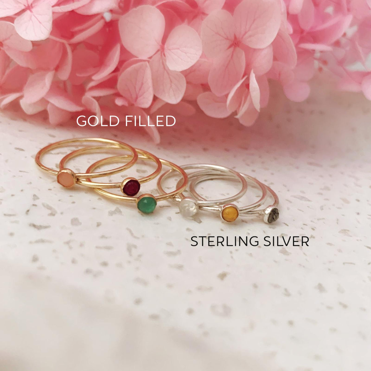 Dainty 3mm Birthstone Rings - Gemstones