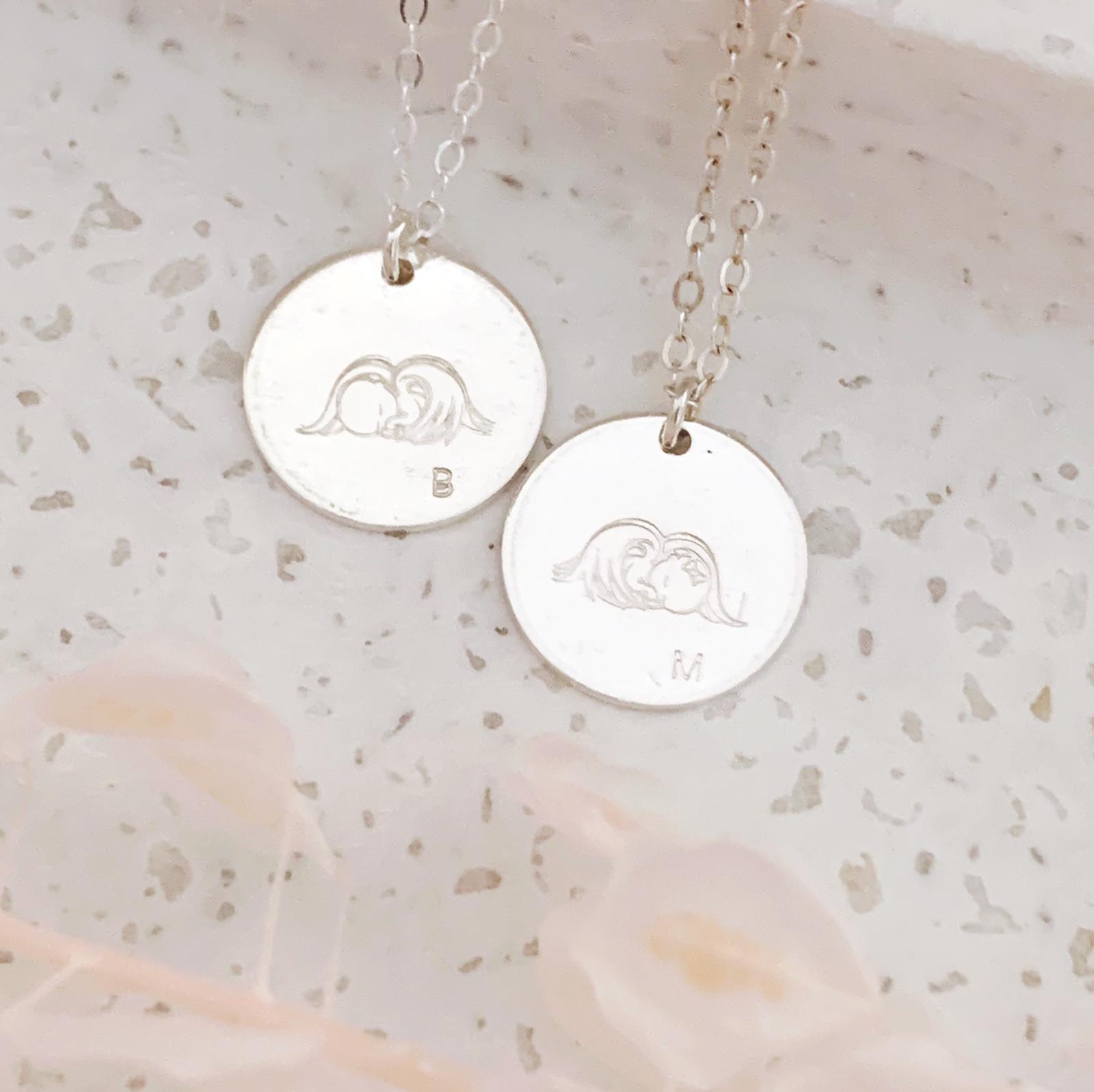 Sleeping Angel Disc Necklace - Large Disc