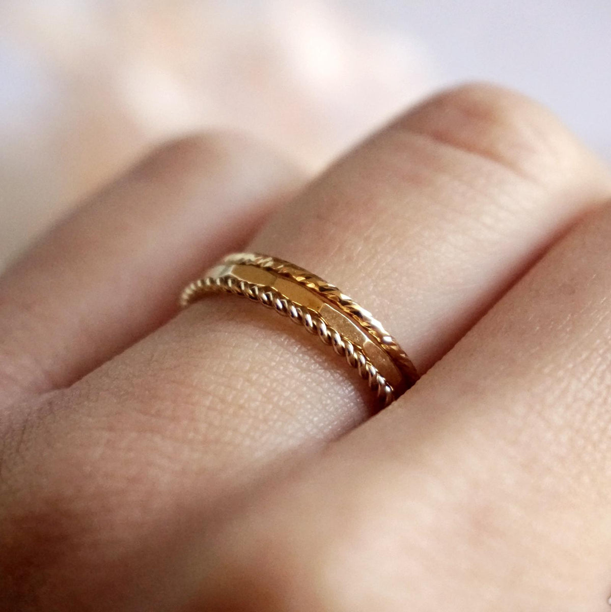 Evelyn - Sparkle, Twist &amp; Hammered Rings