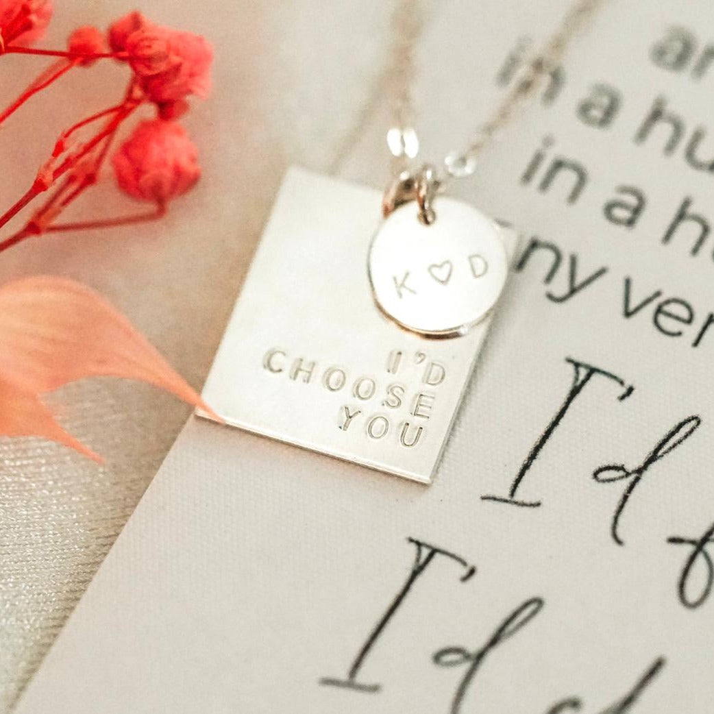 I&#39;d Choose You Necklace - Large Rectangle &amp; Mini Disc