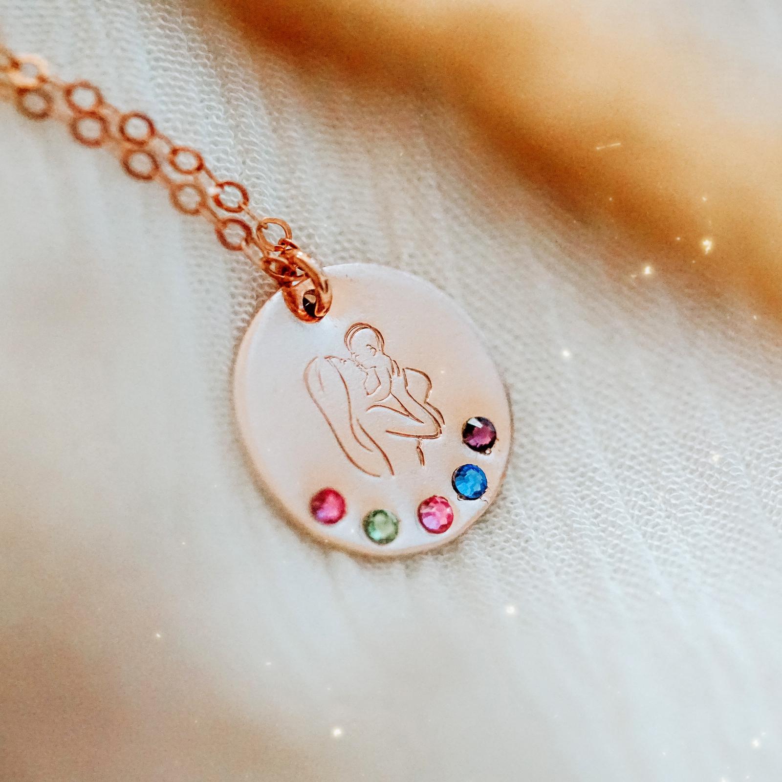 Woman and Child Birthstone Necklace - Large Disc