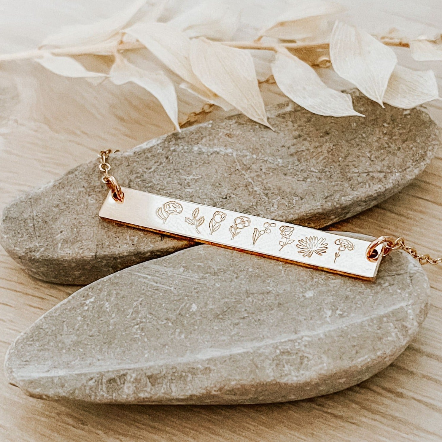 Mini Birth Flowers Bar Necklace - Long Petite Bar
