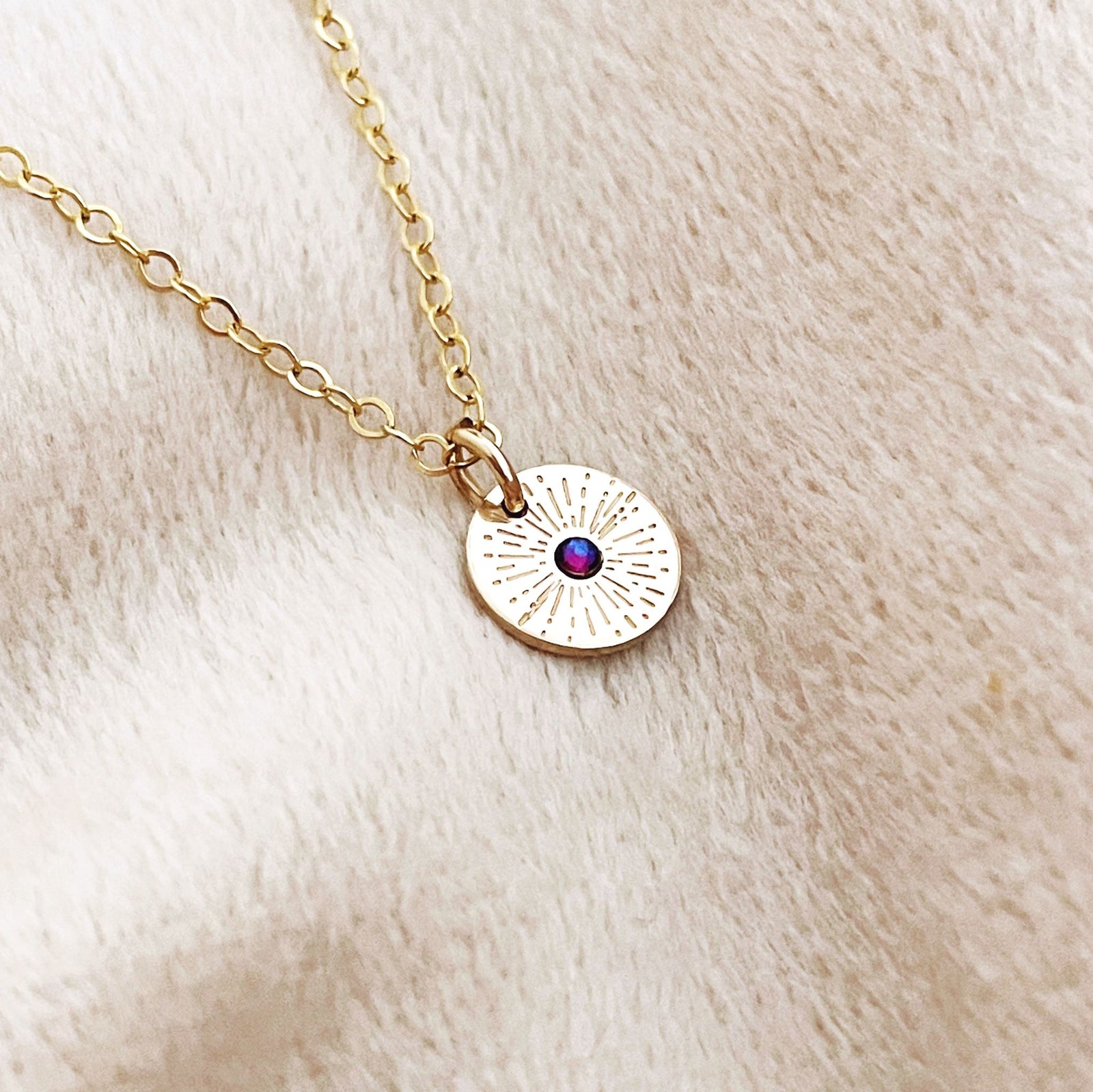 Single Sunburst Birthstone Necklace - Mini Disc