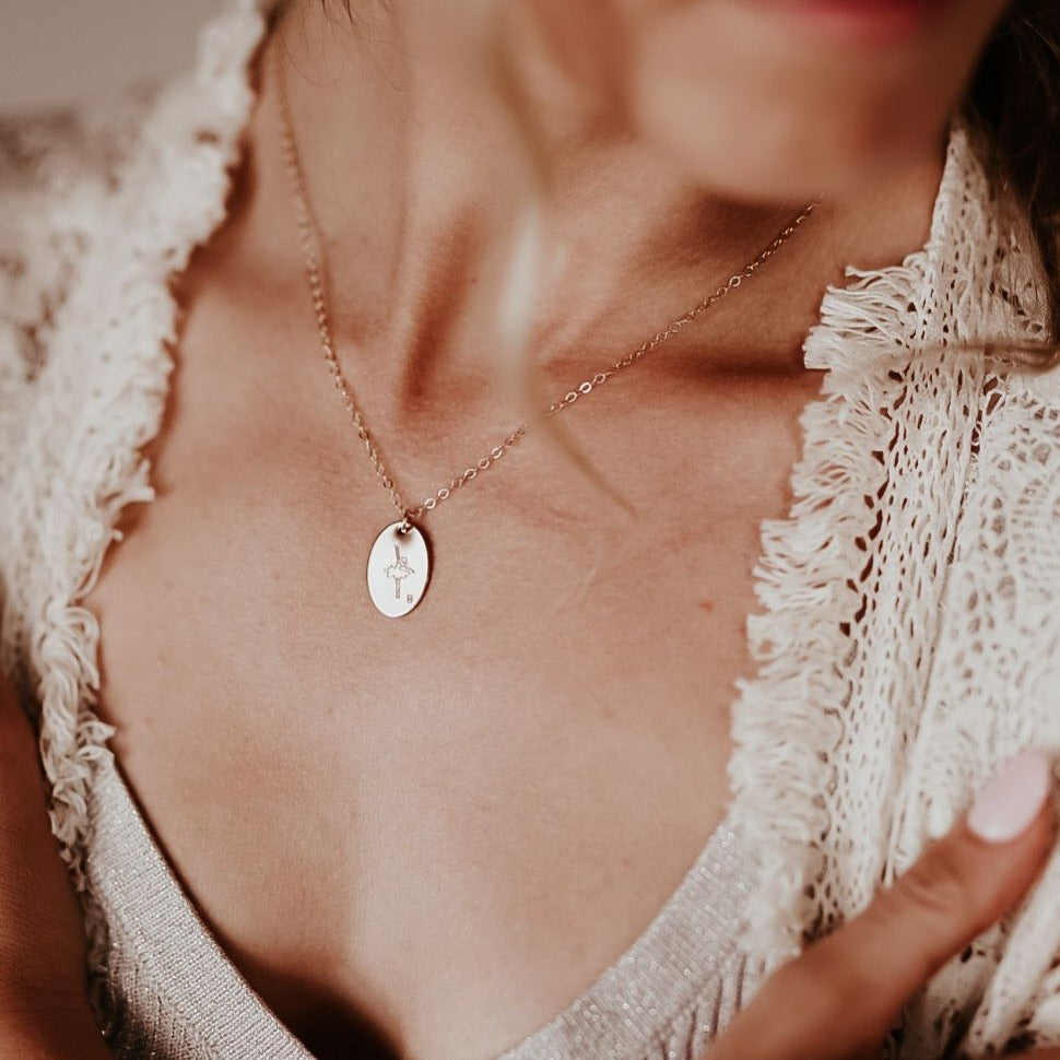 Ballerina Dancer Necklace - Oval Disc