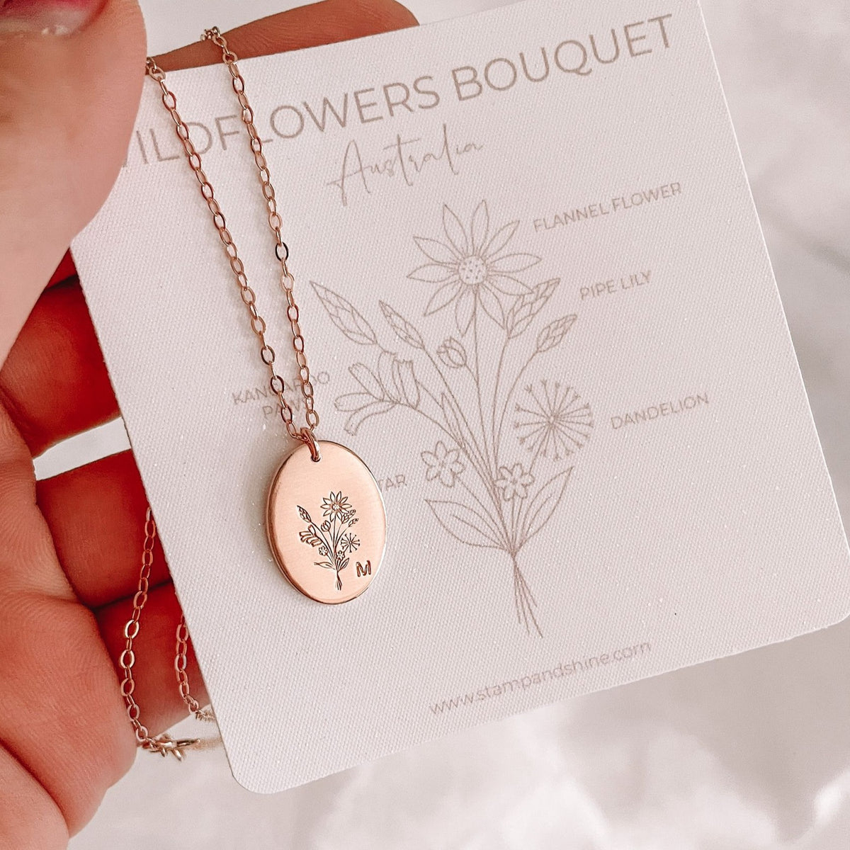 Australia Wildflowers Bouquet Necklace - Oval Disc