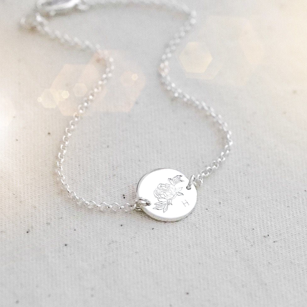 Peony Flower Disc Bracelet - Single Midi Disc