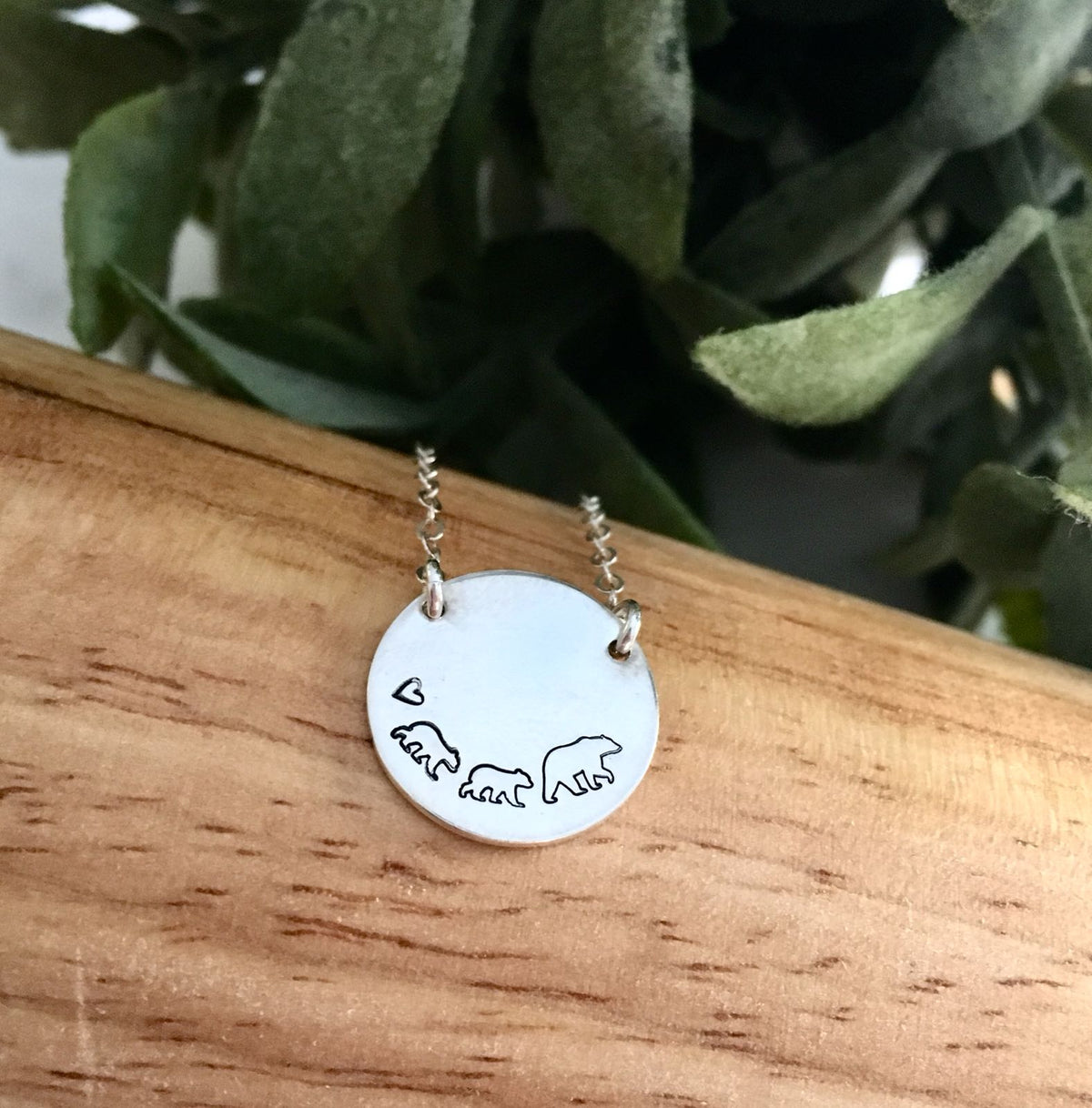 Mama Bear &amp; Cubs Disc Necklace - 2 Holes - Large Disc - Ekalake Handmade Jewellery
