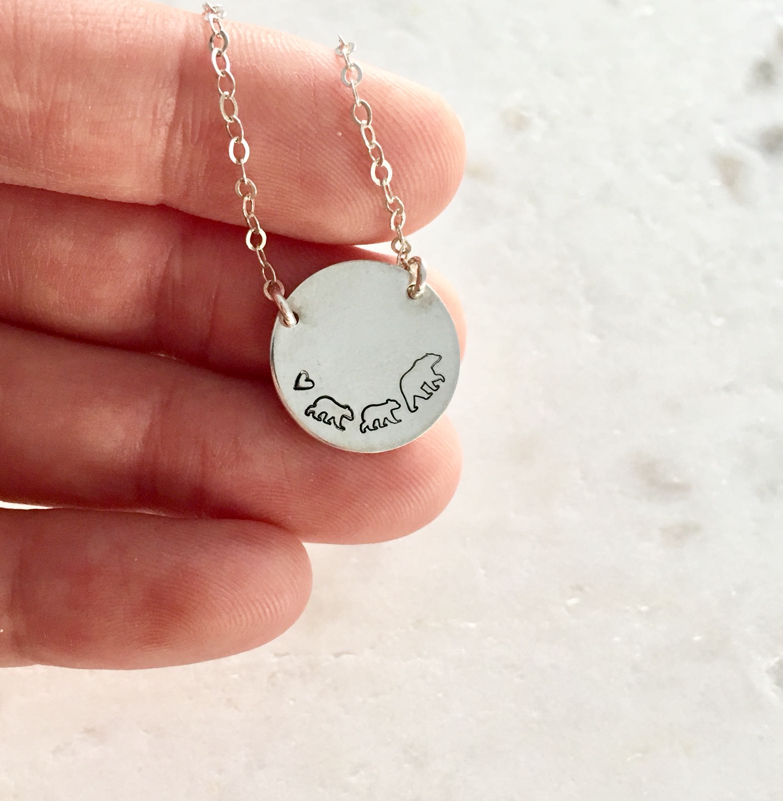 Mama Bear & Cubs Disc Necklace - 2 Holes - Large Disc - Ekalake Handmade Jewellery