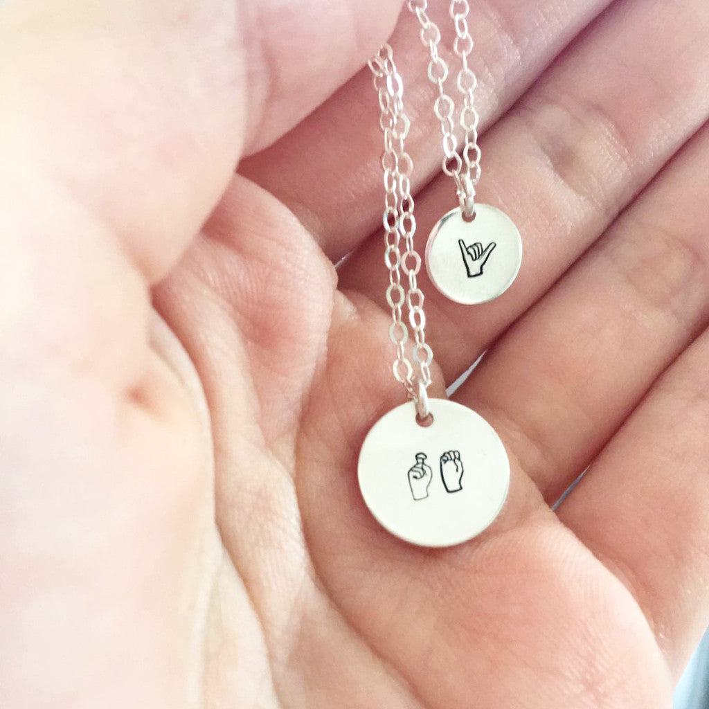 Sign Language ASL Necklace - Mini Disc - Ekalake Handmade Jewellery
