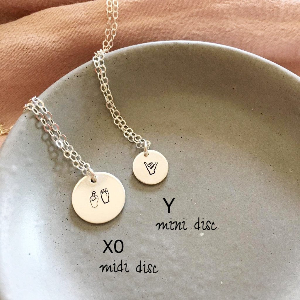 Sign Language ASL Necklace - Mini Disc - Ekalake Handmade Jewellery
