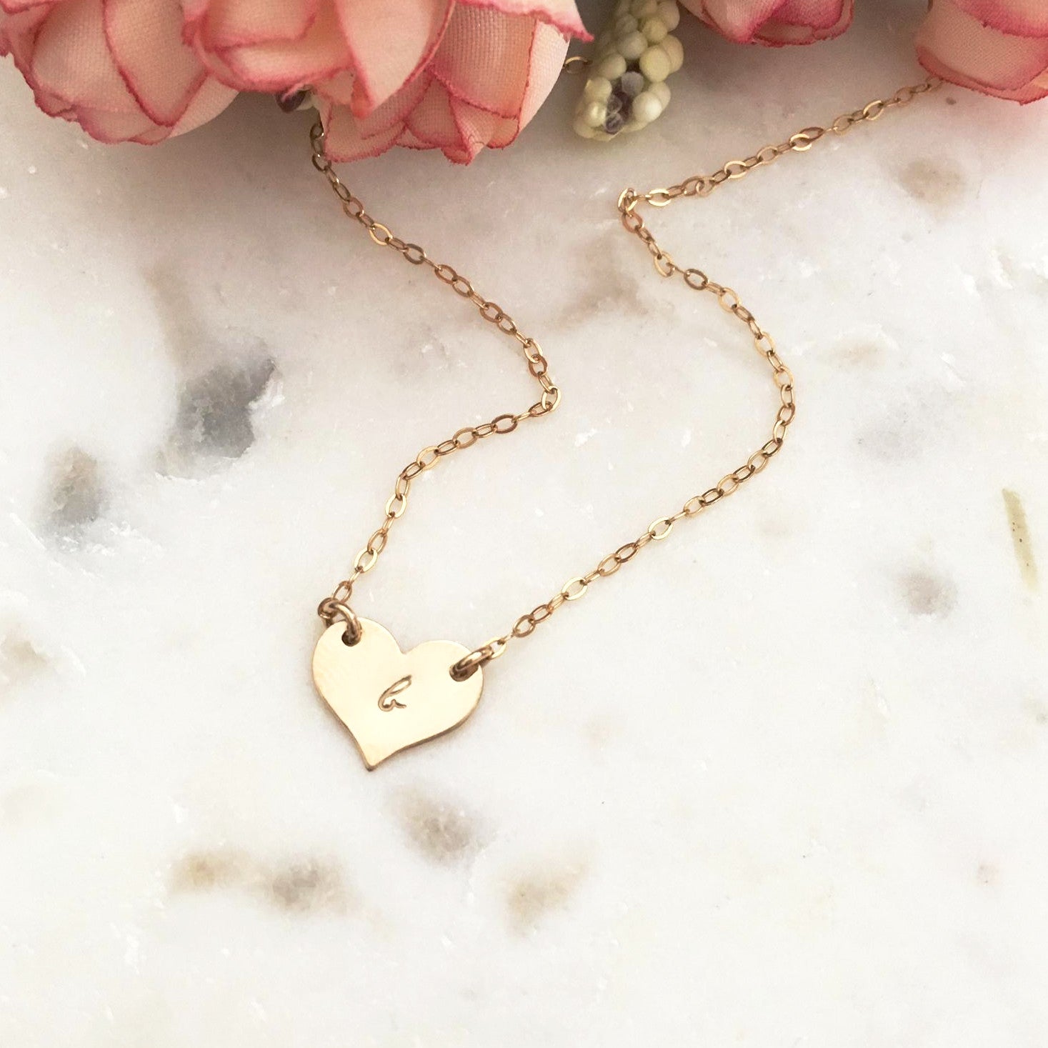 Little Love Heart Necklace - Single Initial Heart - Ekalake Handmade Jewellery