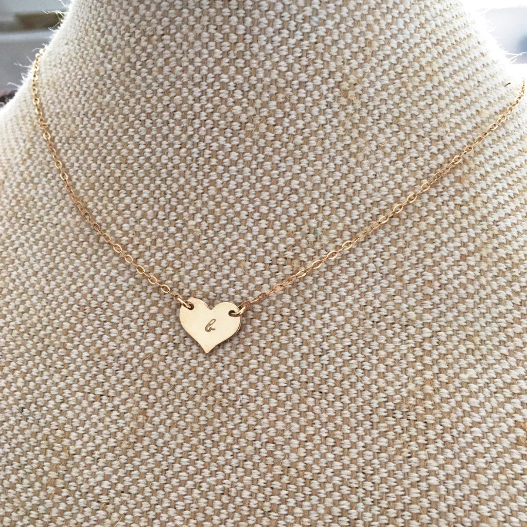 Little Love Heart Necklace - Single Initial Heart - Ekalake Handmade Jewellery
