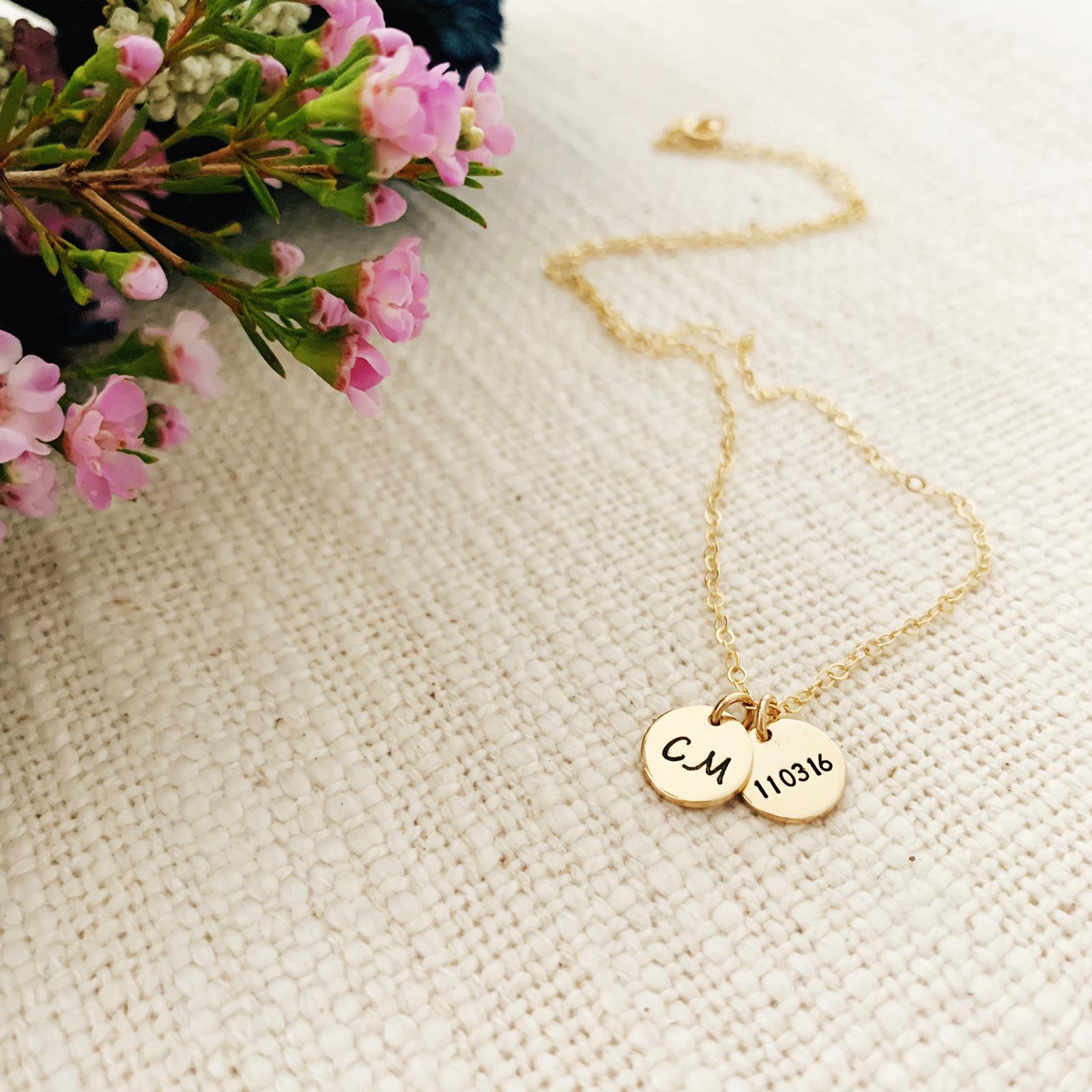 Initial & Date Disc Necklace - Mini Discs - Ekalake Handmade Jewellery