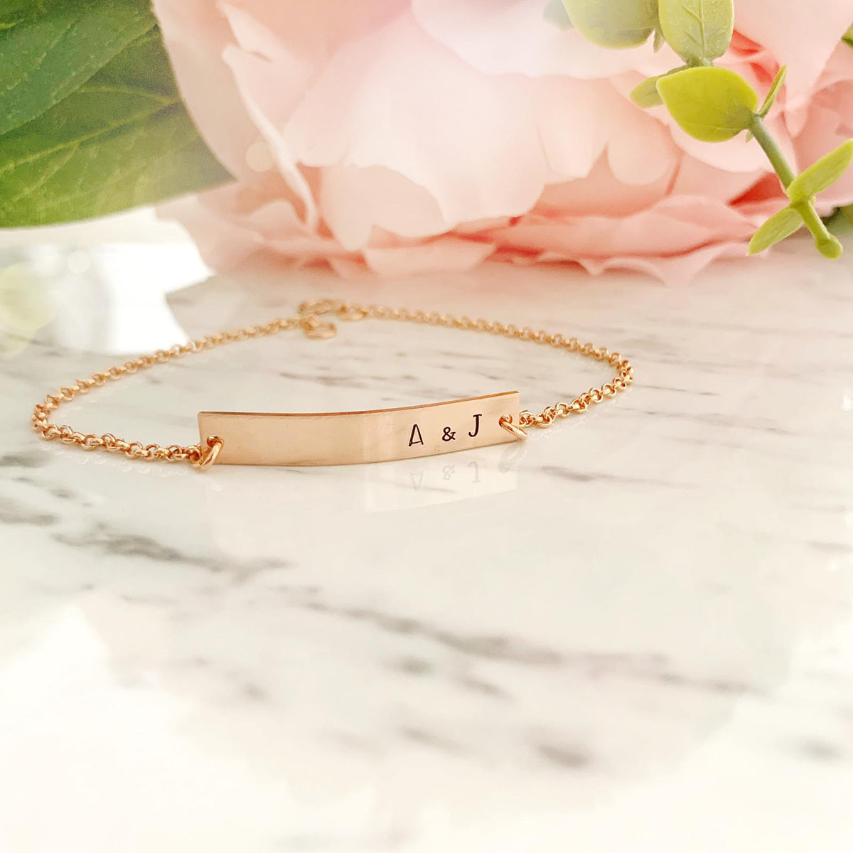 Double Initials Bracelet - Petite Bar - Ekalake Handmade Jewellery