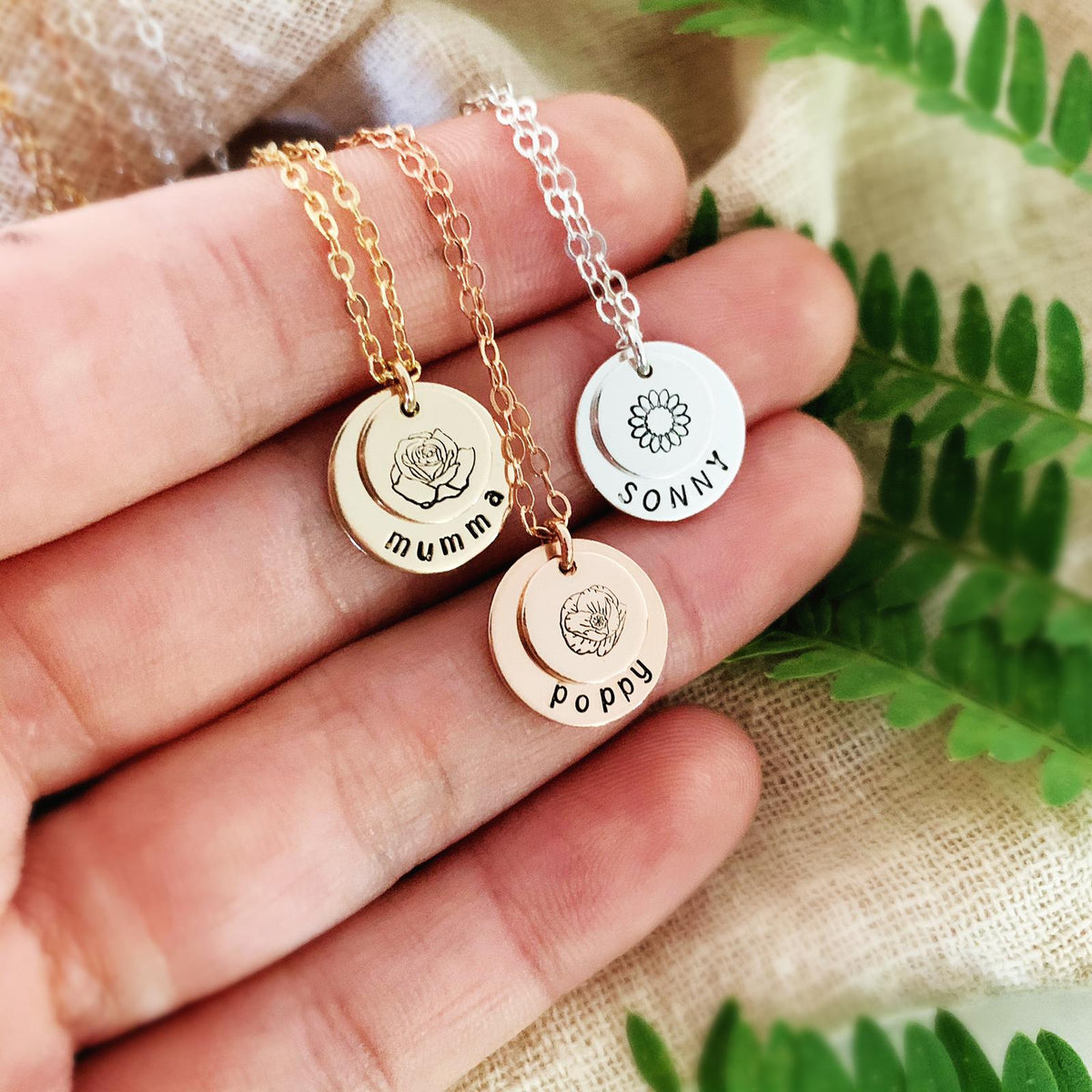 Mini Flower Double Stack Necklace - Midi &amp; Mini Discs - Ekalake Handmade Jewellery