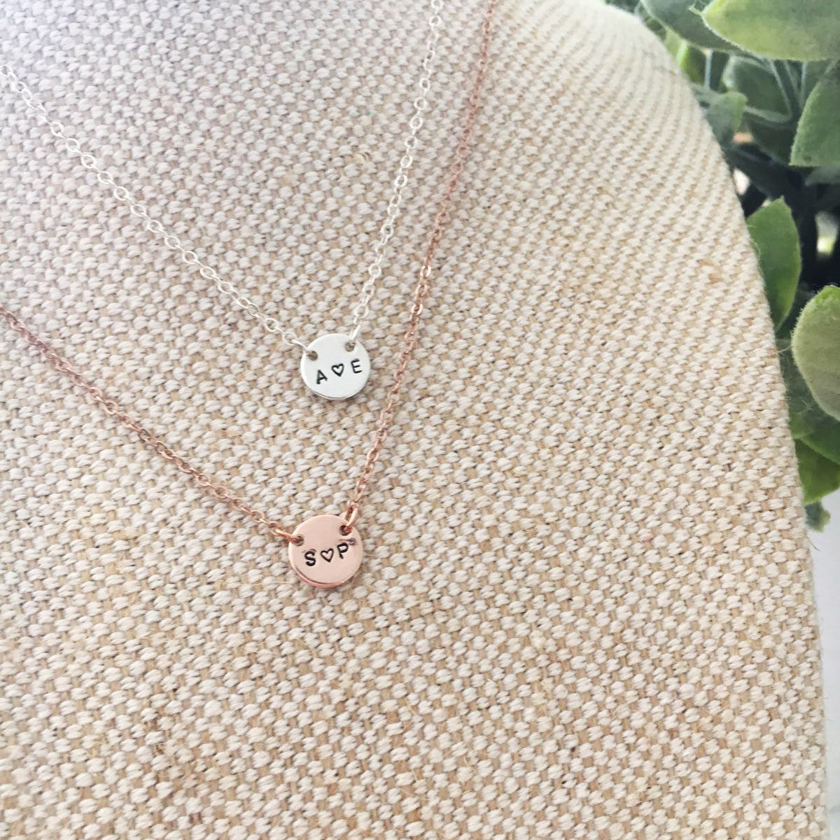 Double Initials Necklace - Mini Disc - 2 Holes - Ekalake Handmade Jewellery