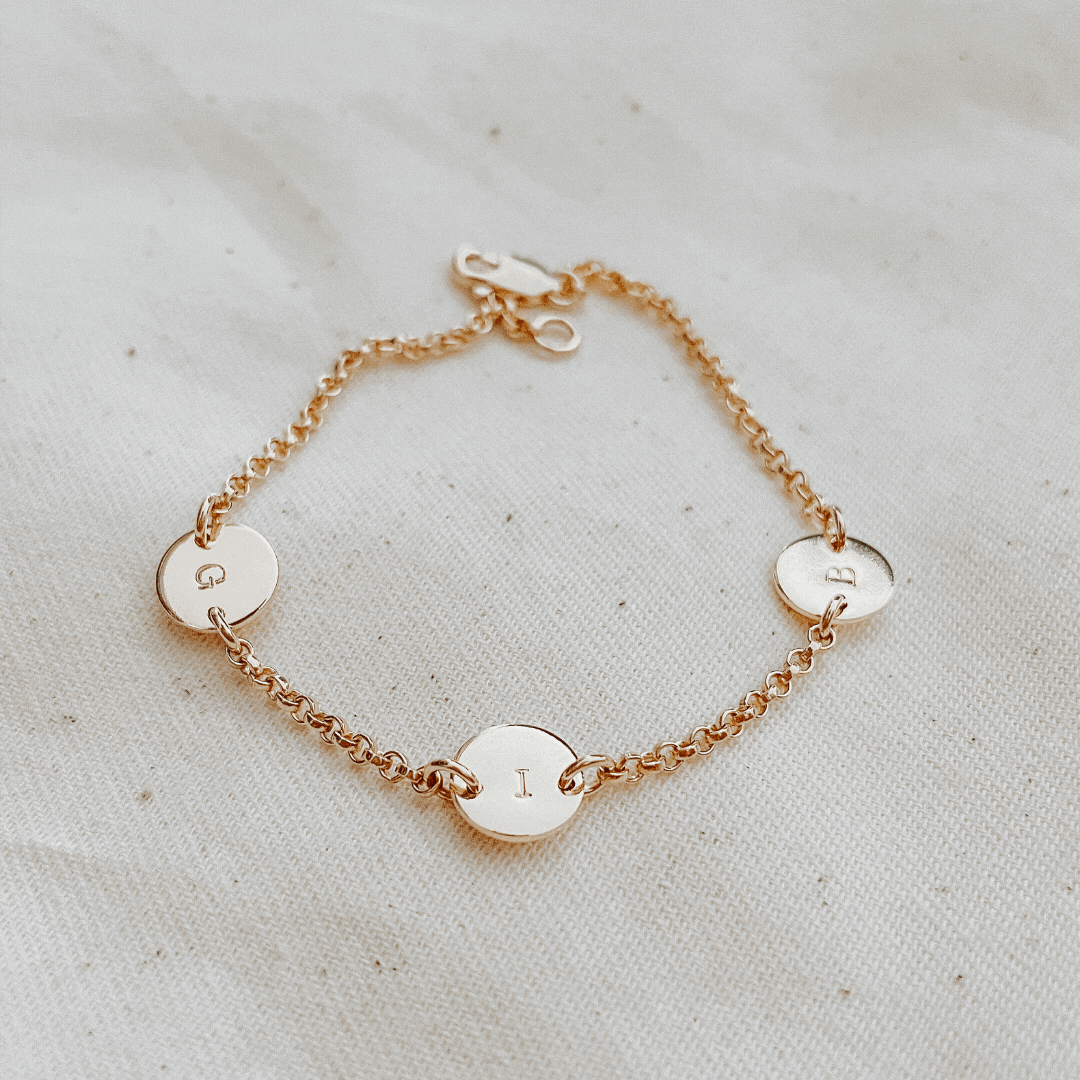 Triple Initials / Symbols Mini Discs Bracelet